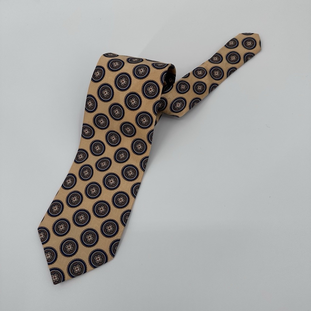 Jos. A. Bank Signature Collection‎ Men's 100% Silk Tie Gold & Brown Medallions